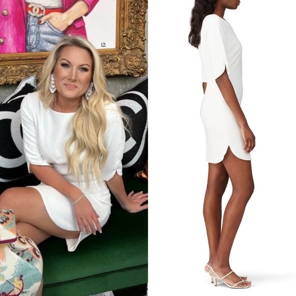 BLACK HALO Ivory Stretch Viscose Blend Short Sleeve Boatneck Sheath Dress 6 - Picture 2 of 11